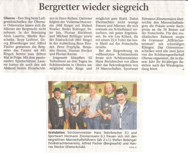 Artikel im Garmisch-Partenkirchner Tagblatt über das Vereine- Firmen- und Stammtischschießen