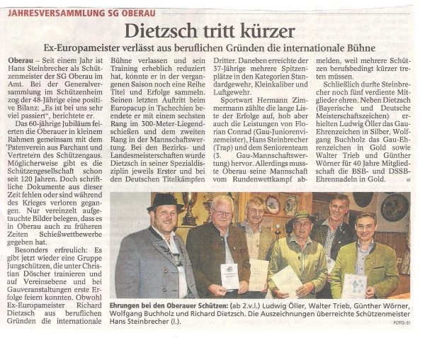 Artikel im Garmisch-Partenkirchner Tagblatt über die Jahreshauptverwammlung mit Foto aller Geehrten