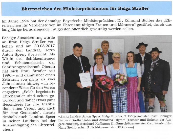 Oberauer Gemeindeblatt: Artikel Ehrung Helga Straßer